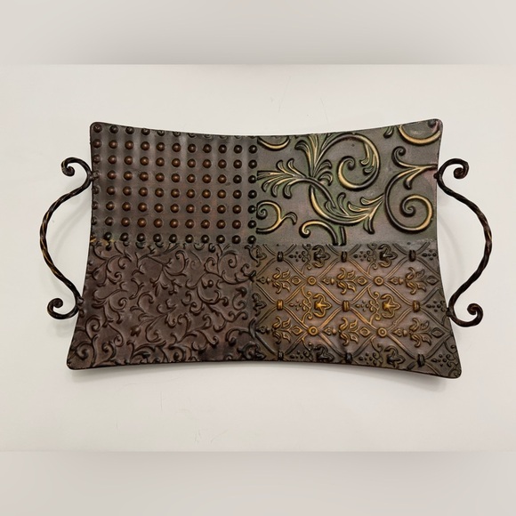 Ornate Brown Metal display Tray with Handles - Picture 4 of 7
